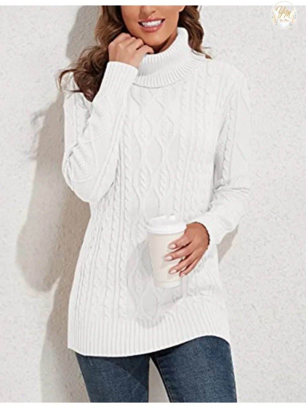 Plus Size Turtleneck Cable Knit Tunic Sweater Women Cozy Long Sleeve Winter Top